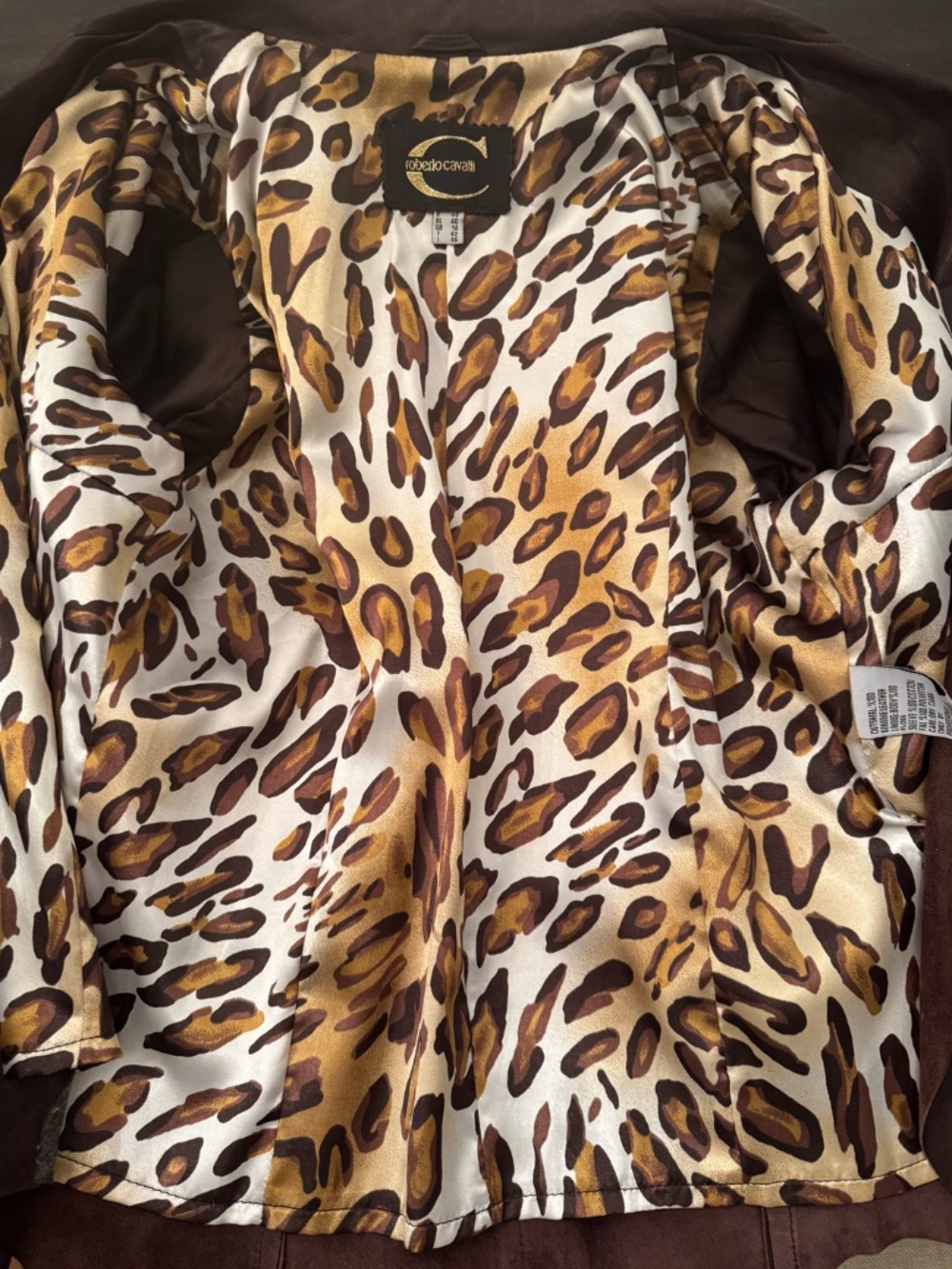Vintage Roberto Cavalli Mainline 2002 Brown Leather Moto Jacket Suede Leopard 46 - Picture 6 of 9